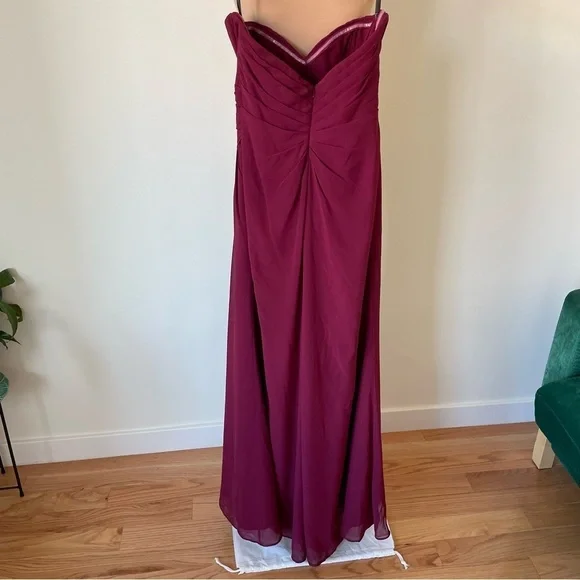 Hayley Paige Occasions Strapless Burgundy Chiffon Bridesmaid Dress 5913 Size 8 - Picture 3 of 12
